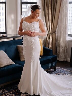 Elegant White Floral Appliqué Wedding Dress - Women's Bridal Gown - Cassel